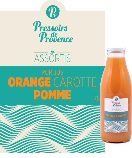 assortis pur jus cocktail orange carotte pomme artisanal - pressoirs de provence